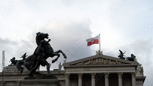 Vienna, Austria. The Austrian Parliament is the bicameral federal legislature of the Austrian Republic.  It consists of two chambers – the National Council and the Federal Council. 