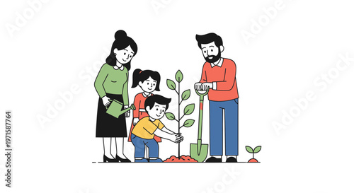 Family planting tree together outdoors happy bonding moment environmental conservation concept