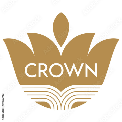 Elegant crown emblem featuring an open book with classical design elements