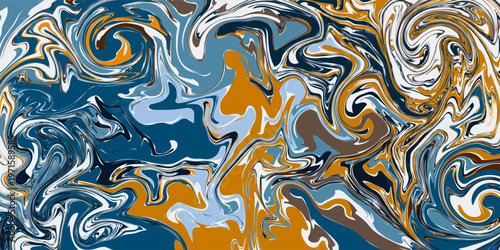 Fluid art texture. Background with abstract mixing paint effect. Liquid acrylic picture that flows and splashes. Mixed paints for posters or wallpapers. White, blue and golden overflowing colors