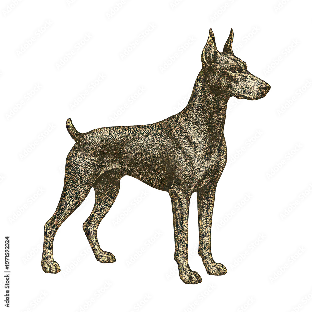 Obraz premium PNG Vintage Doberman dog illustration.