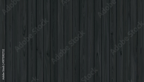 Seamless dark wooden plank texture in black charcoal tones. Elegant vertical vector background for interiors, branding, packaging, and modern design projects with natural wood grain detail.