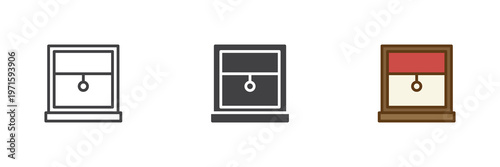 Window with louvers icon set in line, outline and solid styles. Vented window icon with editable stroke vector sign, ventilation symbol, home element icon.