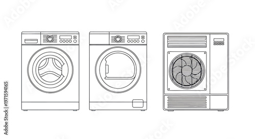 Washing machine and dryer outline appliance set for laundry room design