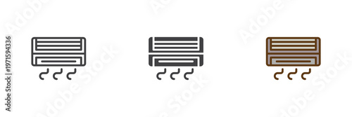 Air conditioner icon set in line, outline and solid styles. AC unit icon with editable stroke vector sign, cooling system symbol, climate control icon.