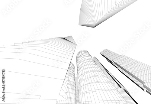 abstract buildings, architectural drawing 3d