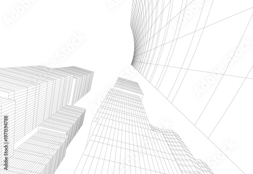 abstract buildings, architectural drawing 3d