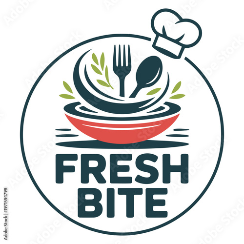 Fresh Bite logo featuring a chef's hat, fork, spoon, and fresh greens on a plate.