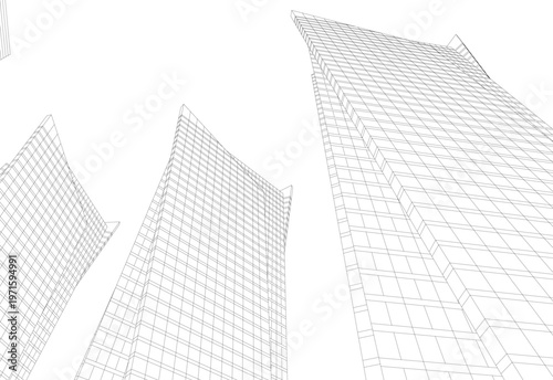 abstract buildings, architectural drawing 3d