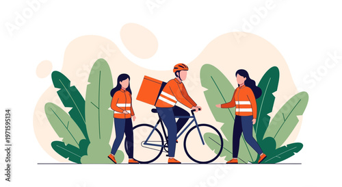 Delivery workers in orange high visibility safety gear