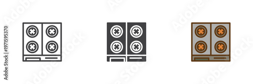 Kitchen stove top view icon set in line, outline and solid styles. Stove icon with editable stroke vector sign, cooking appliance symbol, kitchen icon.