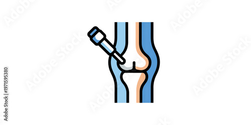 Anatomical illustration of a knee joint with a surgical incision and stitches Vector
