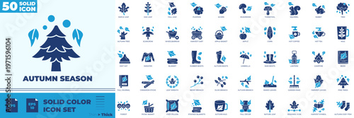 Autumn Season Solid Color Editable Icons set