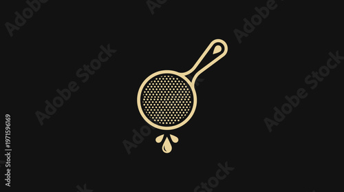 Elegant Gold Strainer Icon on Black Background