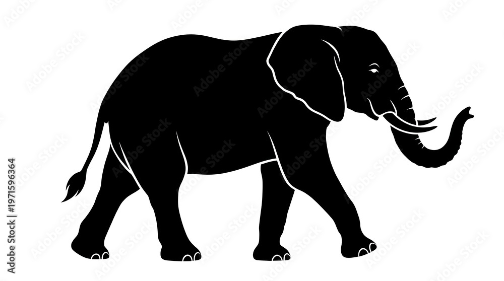 Fototapeta premium Silhouette of a walking elephant on a white background, African wildlife