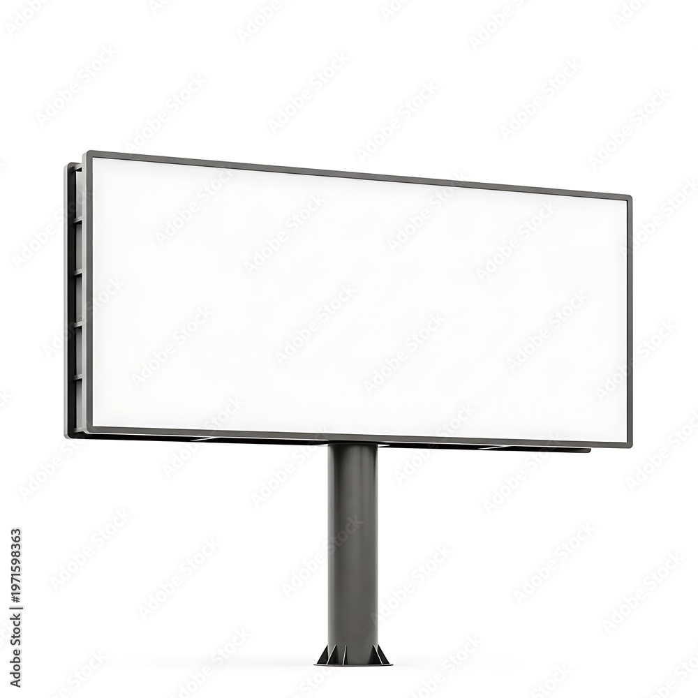 Fototapeta premium Large Blank Billboard on a Single Pole Against a Stark White Background.