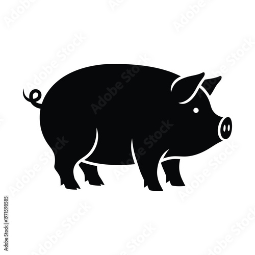 Black silhouette of a pig standing sideways, a simple graphic illustration of a farm animal.