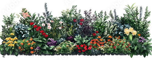 Beautiful garden flowers and lush green plants with various floral arrangements png. png