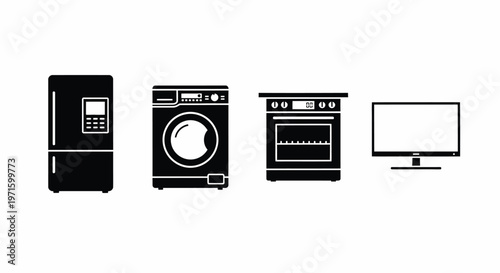 Home Appliances Black Silhouette Icons Set Isolated on White Background