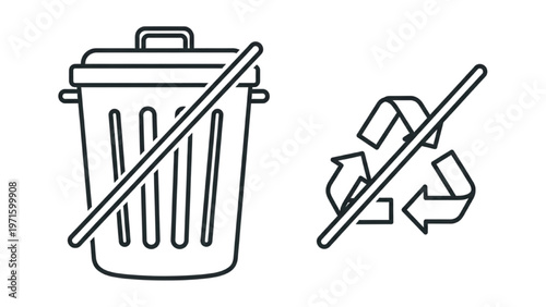 Lean Six Sigma Waste Reduction Icon, Muda Elimination Minimalist Trash Bin with Diagonal Line for Process Efficiency and Lean Management Vector Art