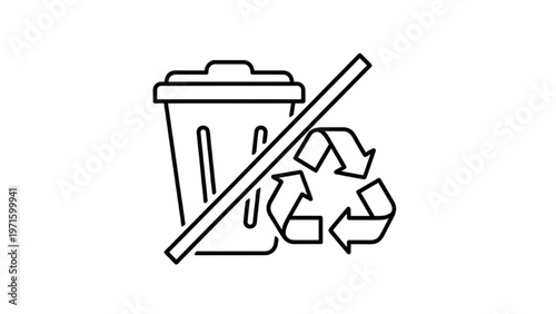 Lean Six Sigma Waste Reduction Icon, Muda Elimination Minimalist Trash Bin with Diagonal Line for Process Efficiency and Lean Management Vector Art