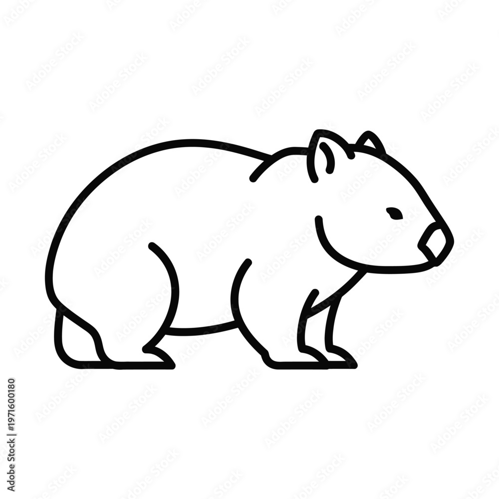 Obraz premium Simple black outline drawing of a wombat, a sturdy marsupial native to Australia, depicted in profile on a white background.