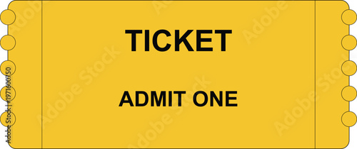 Yellow vintage cinema ticket vector, admit one movie theater pass, retro entertainment entry coupon with perforated edges