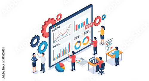 Data analysis and business strategy illustration with team collaboration