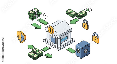Financial security concept with a bank money and safety measures
