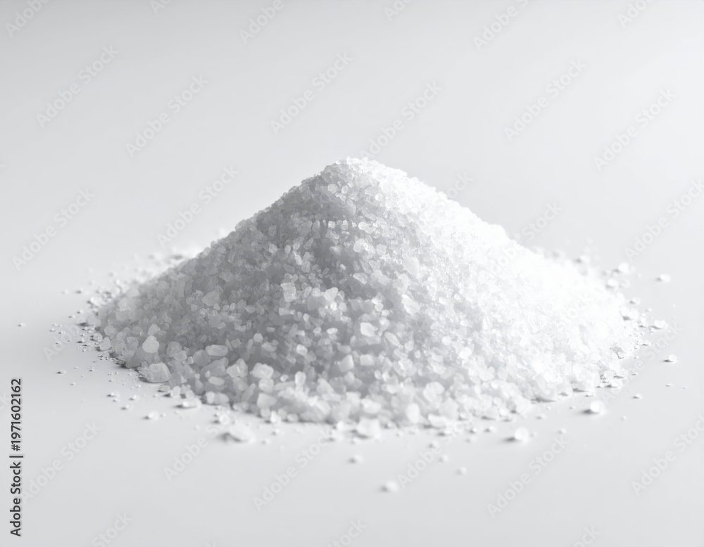 Fototapeta premium Fine White Salt Pile on White Background for Culinary Use