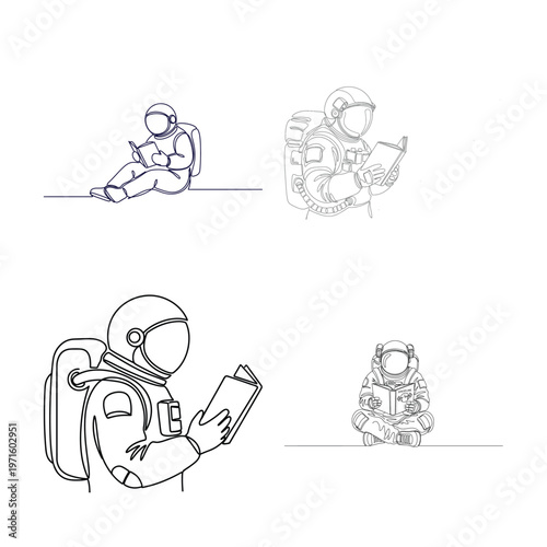 Astronaut sketches a collection of line drawings depicting space exploration
