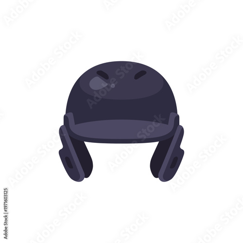 black batting helmet, baseball equipment, protective headgear, colorful vector flat style illustration