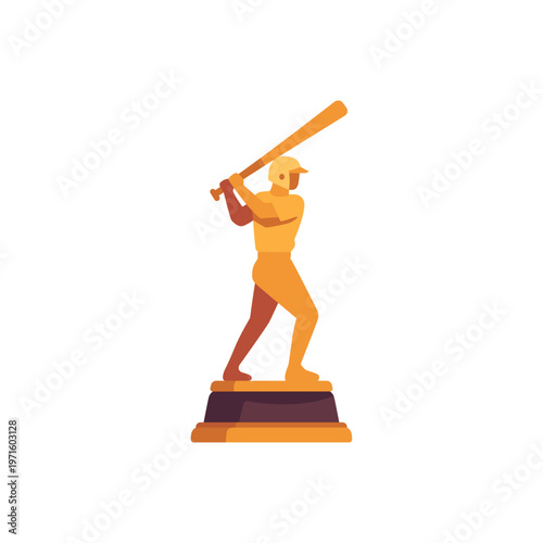 golden baseball trophy, sports award, player figure, colorful vector flat style illustration