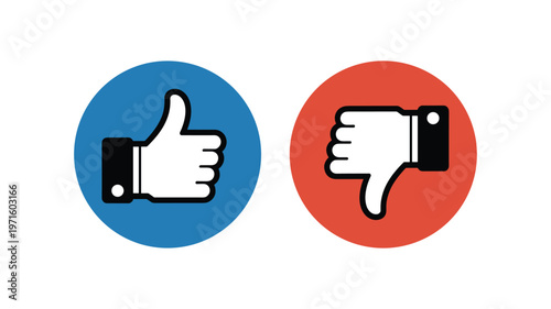 Two circular one blue with a keywords white thumbs up and one red with a white thumbs down like dislike