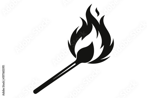 burning match in a fire silhouette line art vector illustration