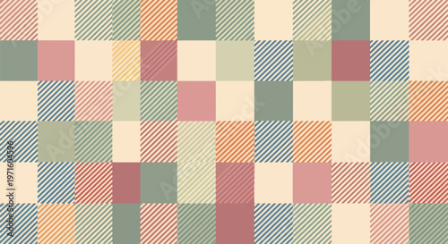 Decorative square grid in soft colors with stripe embellishments.