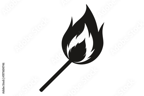 burning match in a fire silhouette line art vector illustration