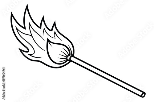 burning match in a fire silhouette line art vector illustration