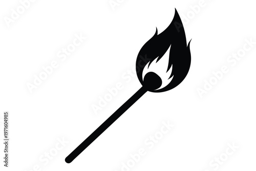 burning match in a fire silhouette line art vector illustration