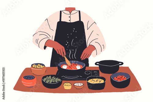 Chef Crafting Authentic Local Cuisine in Rustic Kitchen