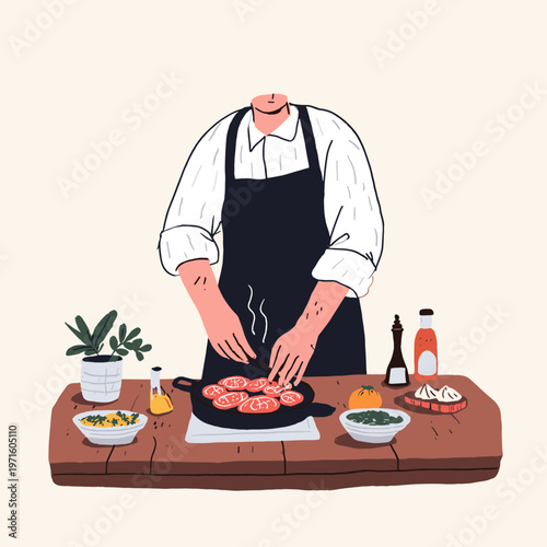 Chef Crafting Authentic Local Cuisine in Rustic Kitchen