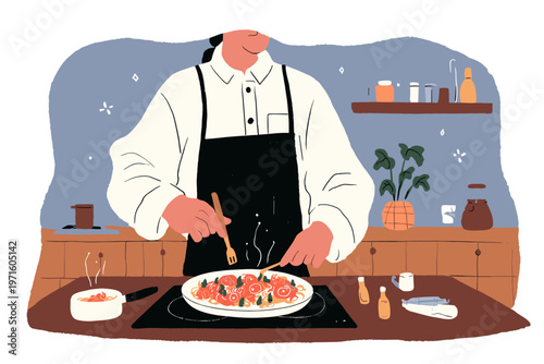 Chef Crafting Authentic Local Cuisine in Rustic Kitchen