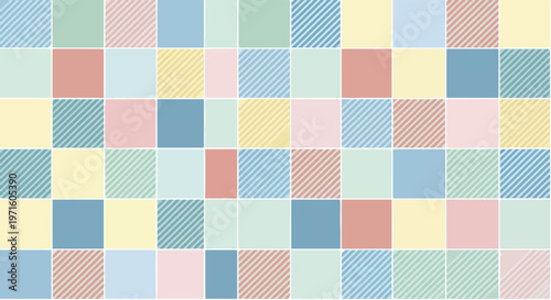 Minimal pastel squares with striped overlays forming a pleasing symmetrical pattern.