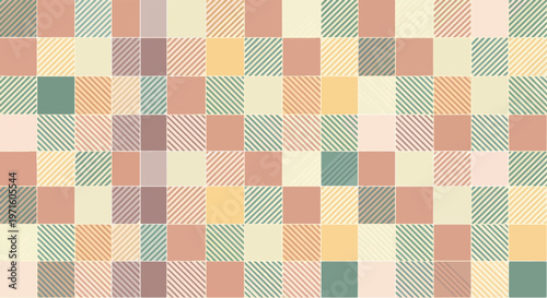 Modern abstract mosaic of pastel tiles with striped accents in an orderly grid layout.
