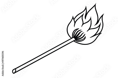burning match in a fire silhouette line art vector illustration
