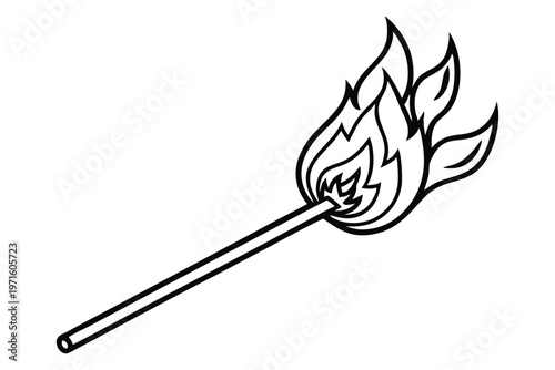 burning match in a fire silhouette line art vector illustration