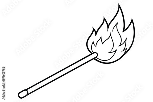 burning match in a fire silhouette line art vector illustration