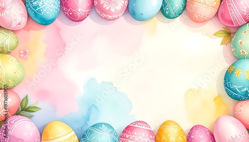 Watercolor Easter Egg Frame - Pastel Colors and Festive Design.