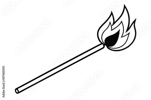 burning match in a fire silhouette line art vector illustration