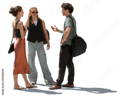 Foto Three people standing and talking